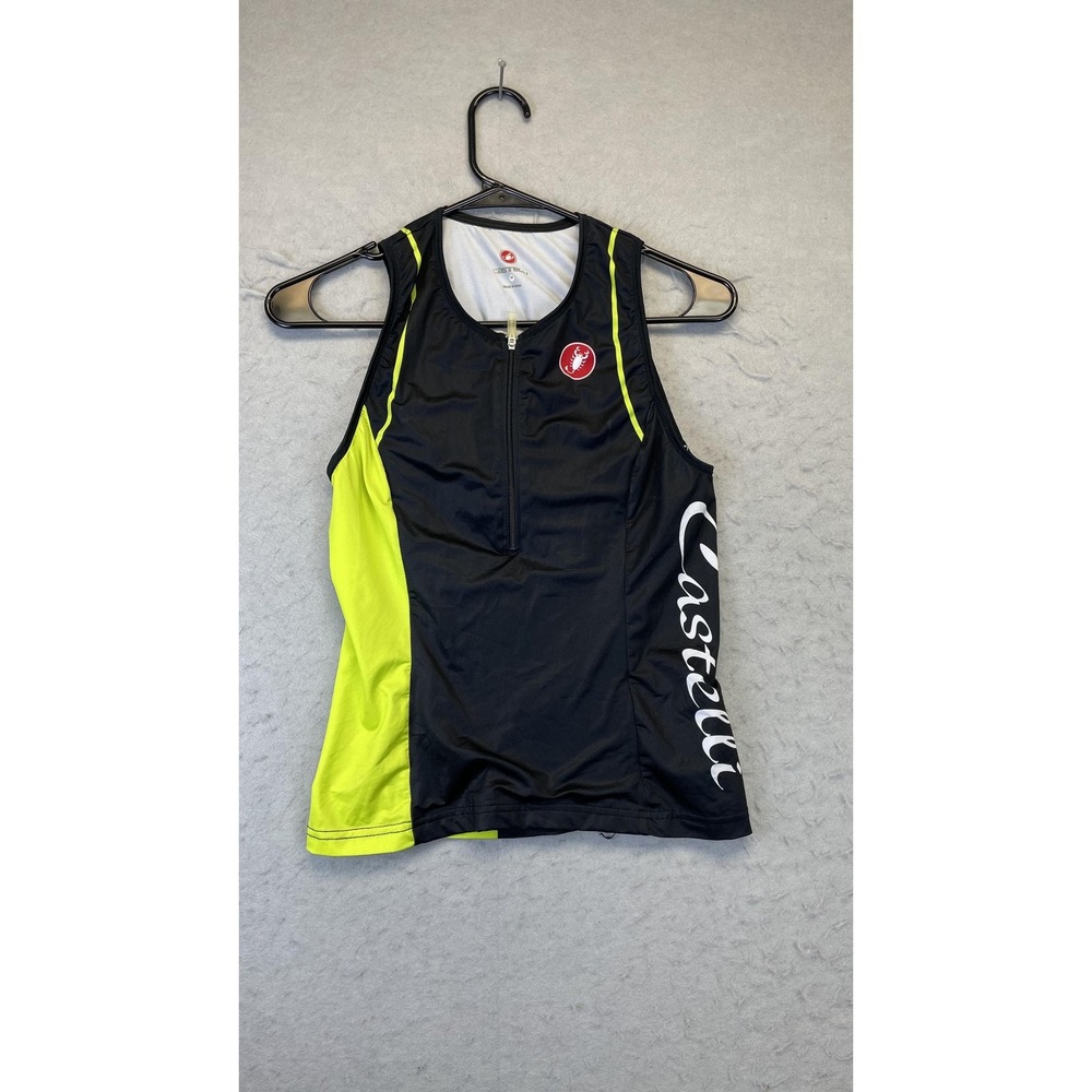 Castelli Triathlon Top Shirt Mens Medium Black Yellow‎ Sleeveless Zip Jersey